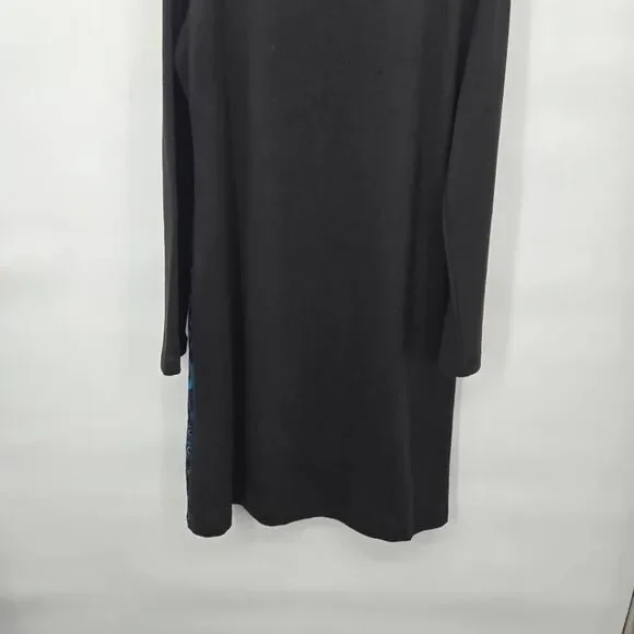 Coline Cowl Neck Dress Size Large Artsy Art to Wear Black Blue Long Sleeve - Picture 7 of 9